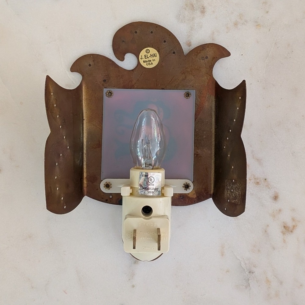 Vtg J. El-Hai Mermaid Copper Night Light Whimsical Folk Art Wall Plug-In Rare - Picture 4 of 8